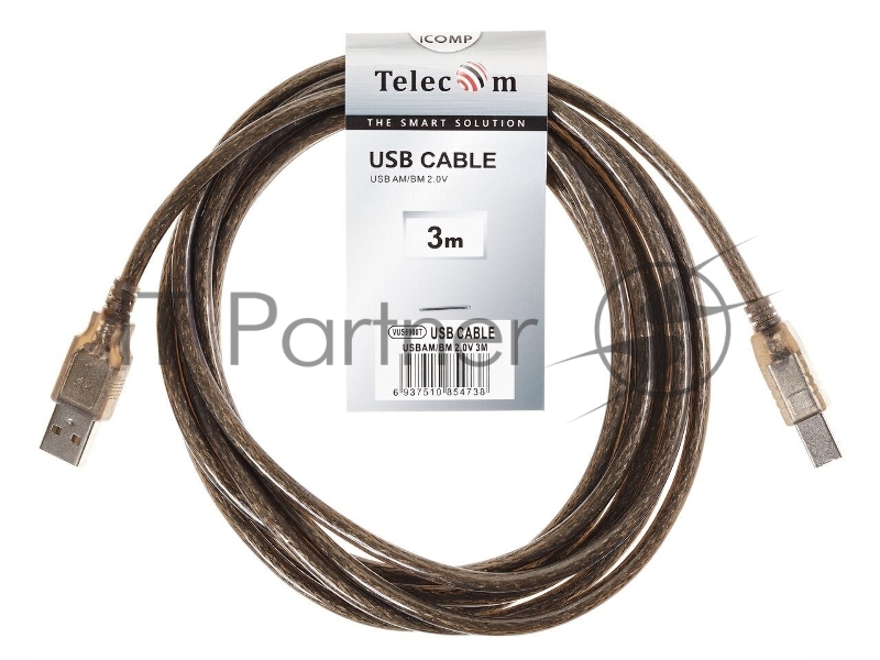 Кабель AM/BM USB2.0 3м Telecom прозрачная изоляция, VUS6900T-3MTP