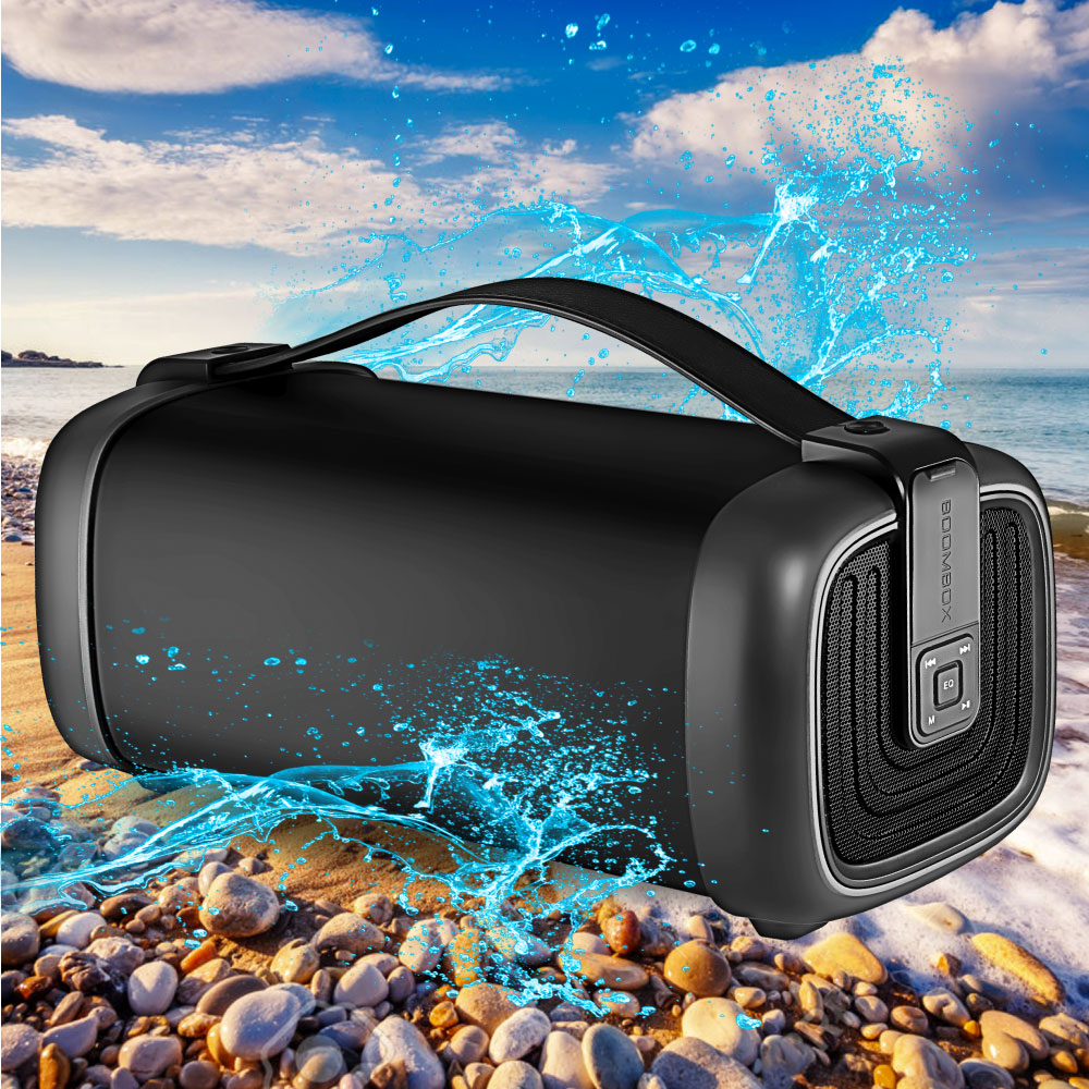 Колонки Ginzzu Ginzzu GM-878B (15Вт, 100Гц-20КГц, 3000мАч, AUX, microSD, USB-flash, FM-радио, Subwoofer, Эквалайзер, Защита от брызг, Ремень для переноски)