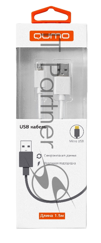 Кабель QUMO USB-Micro USB, круглый, PVC, 1.5м, белый, коробка с окном