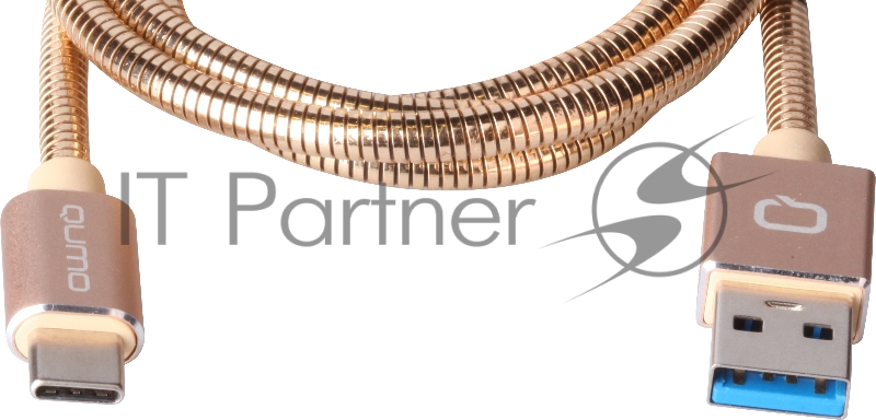 Кабель Qumo Type-С кабель, 1м, USB 3.0, 5В, 3А, 15Вт, металлическая оплетка, металлический коннектор, золотой