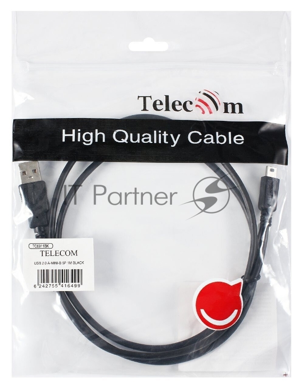 Кабель USB 2.0 A-->mini-B 5P (1м) черный TELECOM/VCOM <TC6911BK-1.0M>