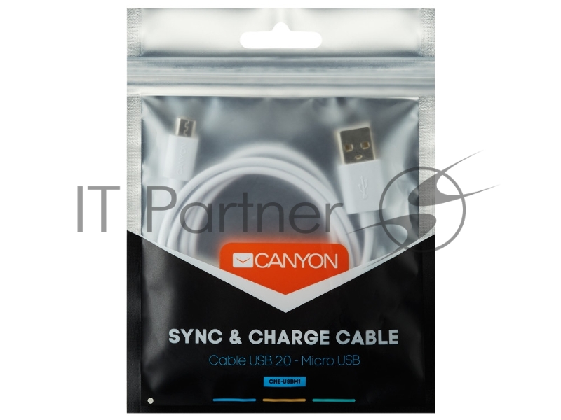 Кабель Micro USB, 1M, White CANYON <CNE-USBM1W>