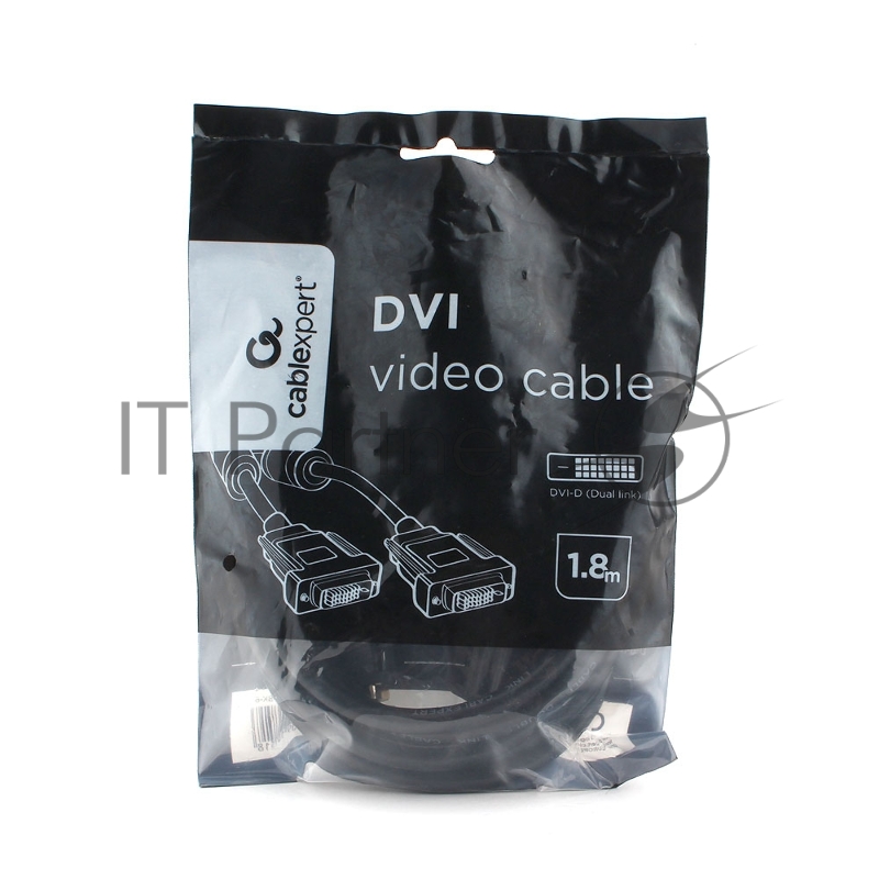Кабель DVI-D dual link Cablexpert CC-DVI2L-BK-6, 25M/25M, 1.8м, CCS, черный, экран, феррит.кольца, пакет