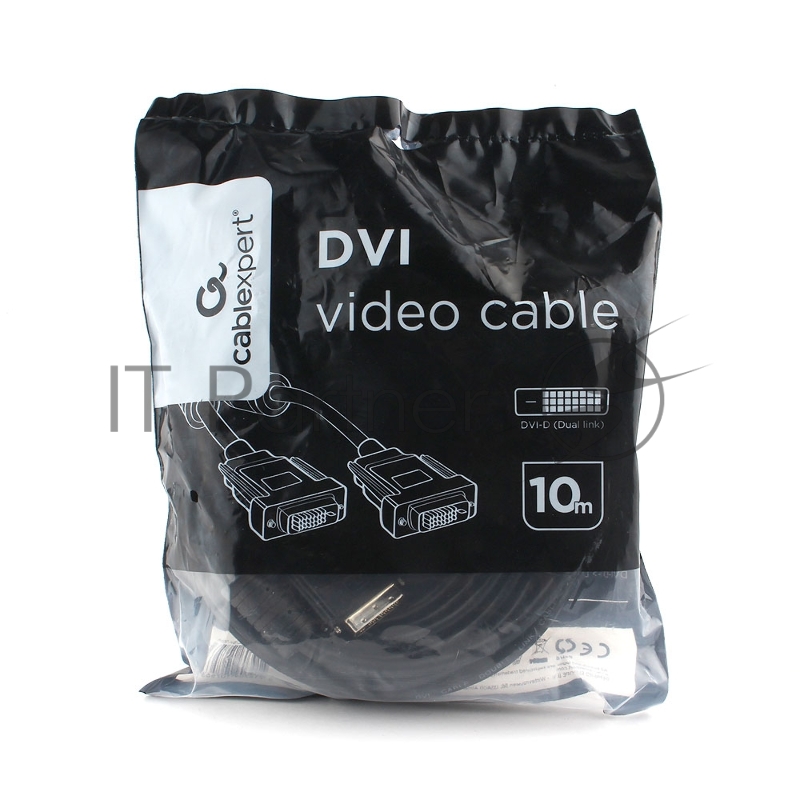 Кабель DVI-D dual link Cablexpert CC-DVI2L-BK-10M, 25M/25M, 10м, черный, экран, феррит.кольца, пакет