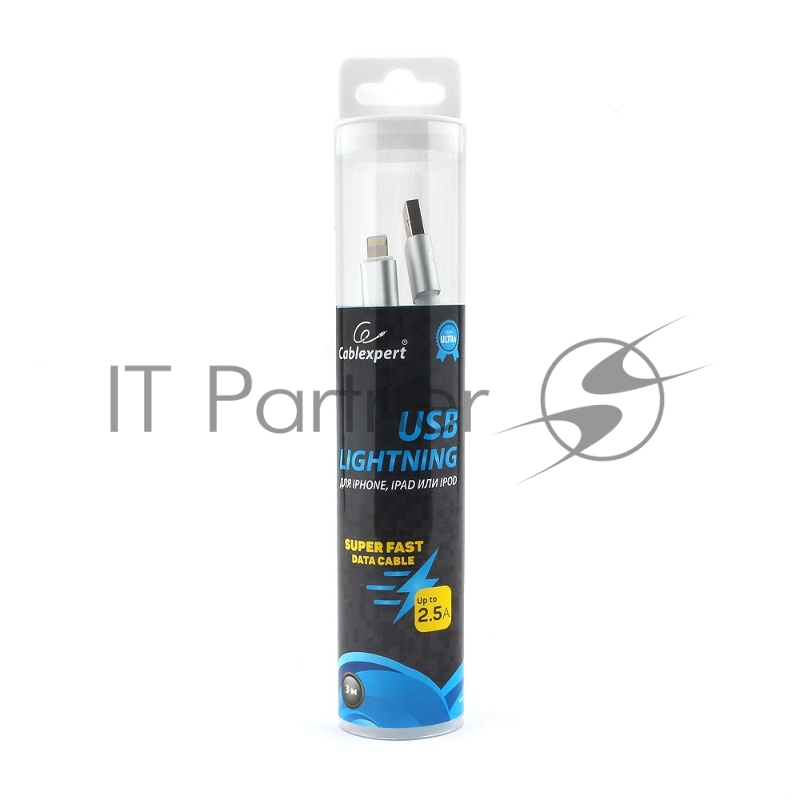 Кабель Cablexpert для Apple CC-U-APUSB01S-3M, AM/Lightning, серия Ultra, длина 1.8м, серебристый, блистер