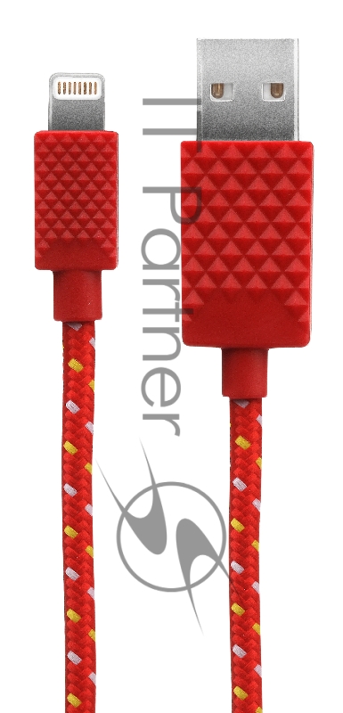 Кабель Qumo MFI кабель c разъемом Apple 8 pin, 0,15м, тканевая оплетка, цвет красный
