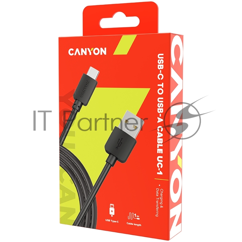 Кабель CANYON Type C USB Standard cable, cable length 1m, Black, 15*8.2*1000mm, 0.018kg