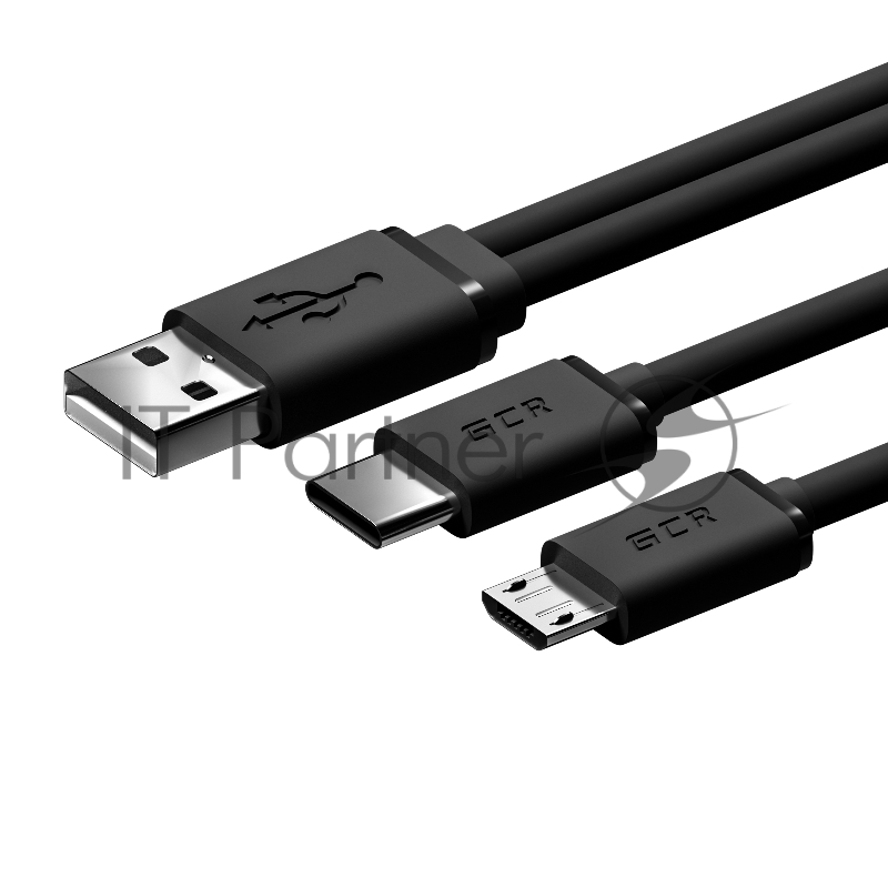 Кабель Greenconnect 0.15m USB 2.0, AM + microB 5pin/CM, Y-образный, черный, 28/28 AWG, GCR-51650