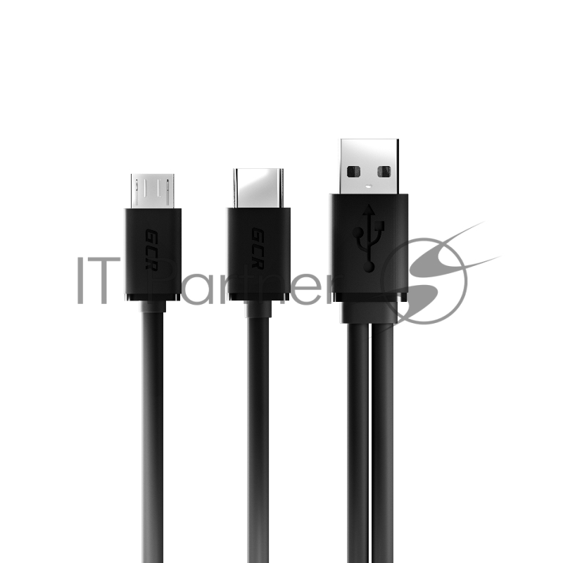 Кабель Greenconnect 0.15m USB 2.0, AM + microB 5pin/CM, Y-образный, черный, 28/28 AWG, GCR-51650