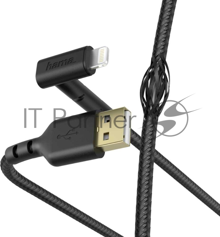 Кабель Hama 00187212 Lightning (m) угловой USB 2.0 (m) 1.5м черный