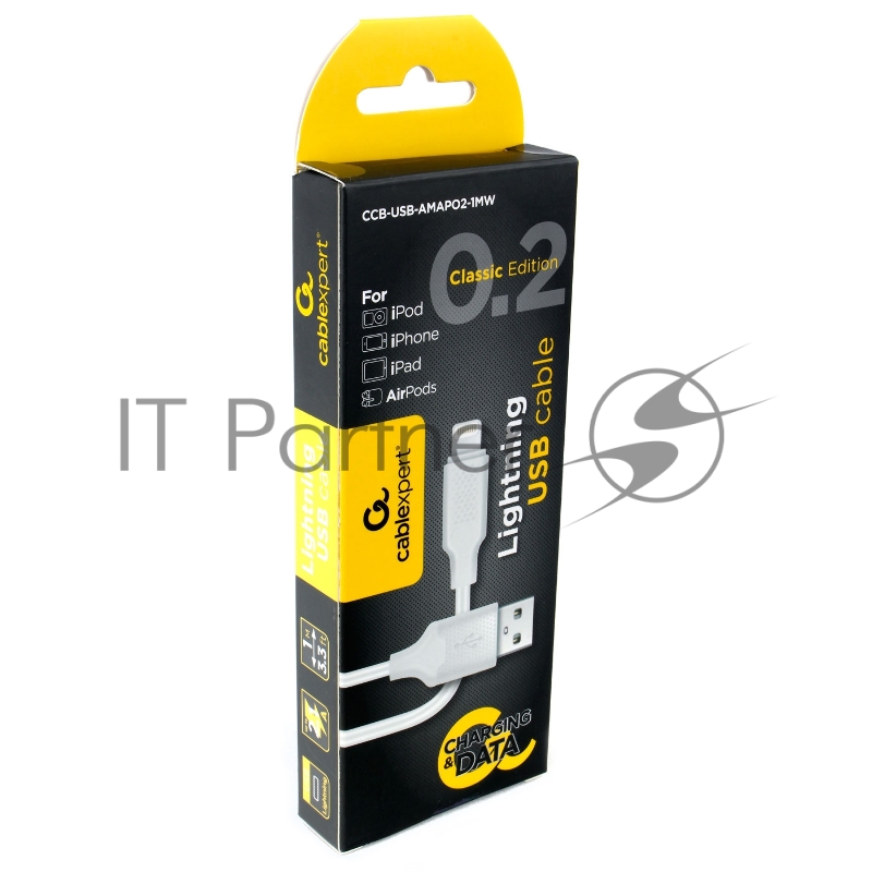 Кабель Cablexpert для Apple CCB-USB-AMAPO2-1MW, AM/Lightning, издание Classic 0.2, длина 1м, белый, блистер