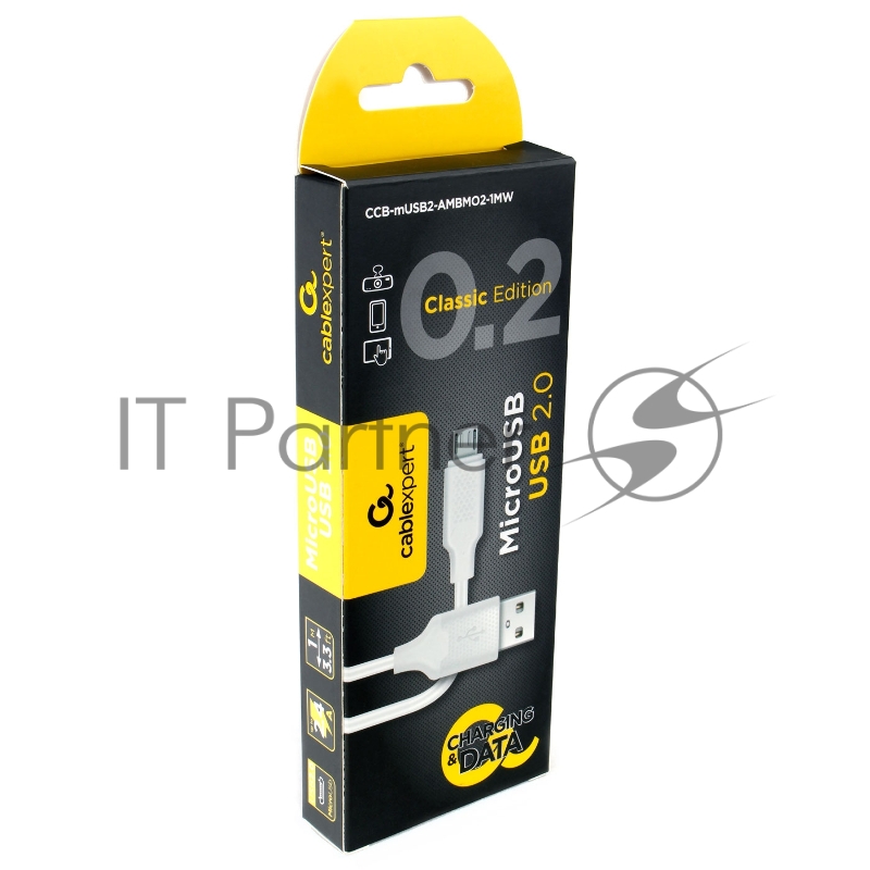 Кабель USB 2.0 Cablexpert CCB-mUSB2-AMBMO2-1MW, AM/microB, издание Classic 0.2, длина 1м, белый, блистер