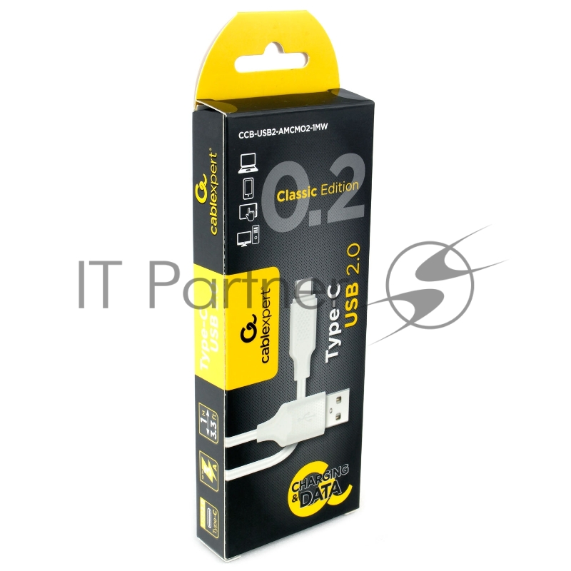 Кабель USB 2.0 Cablexpert CCB-USB2-AMCMO2-1MW, AM/Type-C, издание Classic 0.2, длина 1м, белый, блистер