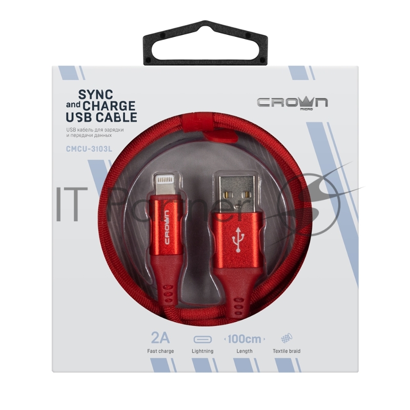 Кабель Crown USB - Lightning CMCU-3103L red