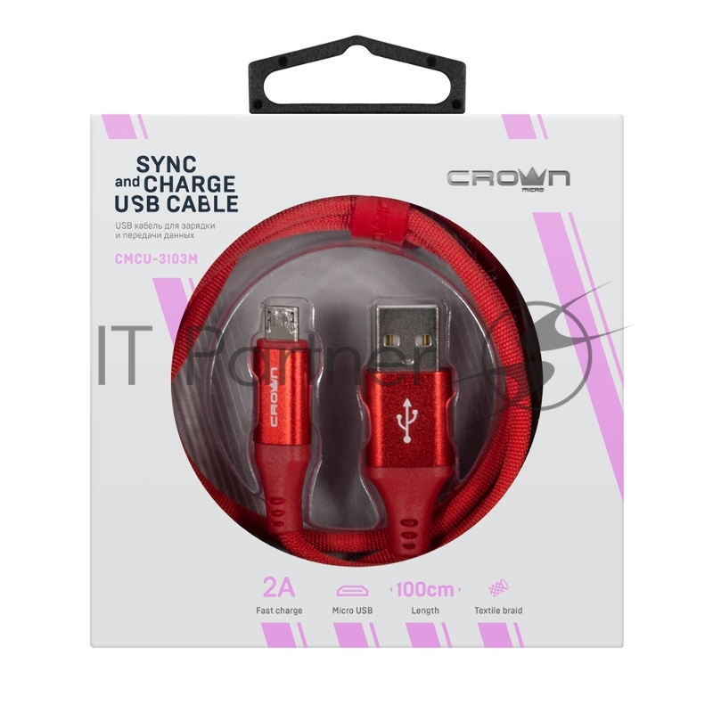 Кабель Crown USB - microUSB CMCU-3103M red