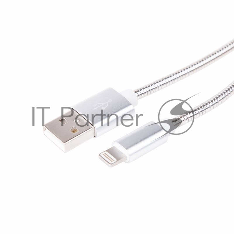USB кабель для iPhone 5/6/7 моделей, шнур в металлической оплетке серебристый REXANT