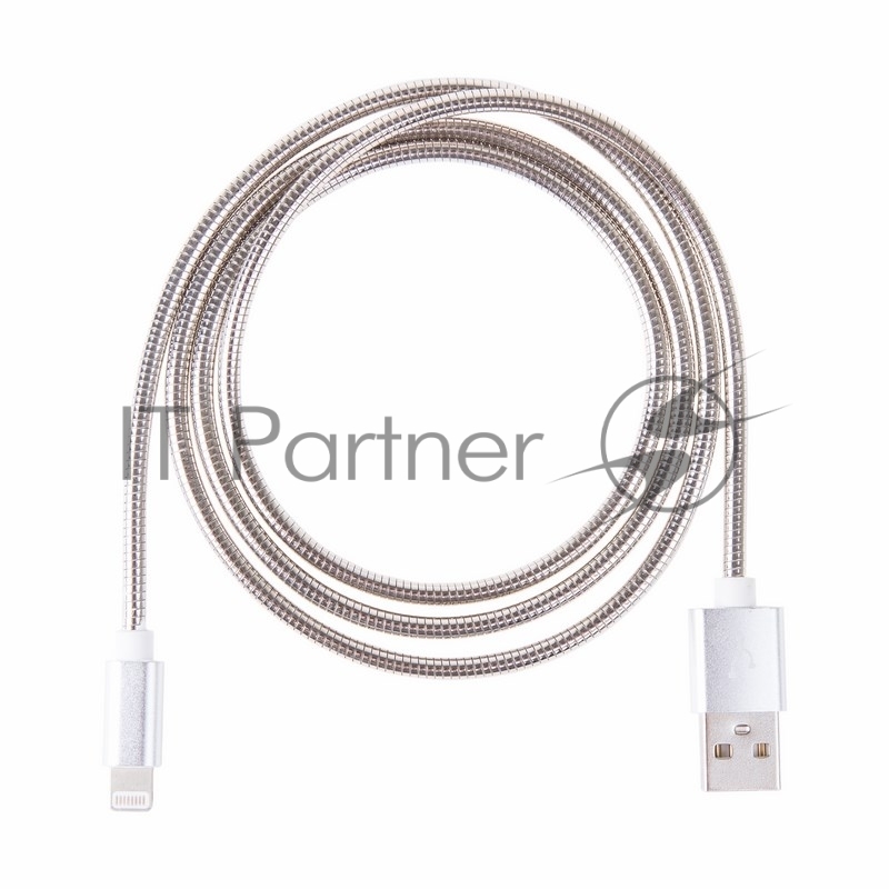 USB кабель для iPhone 5/6/7 моделей, шнур в металлической оплетке серебристый REXANT
