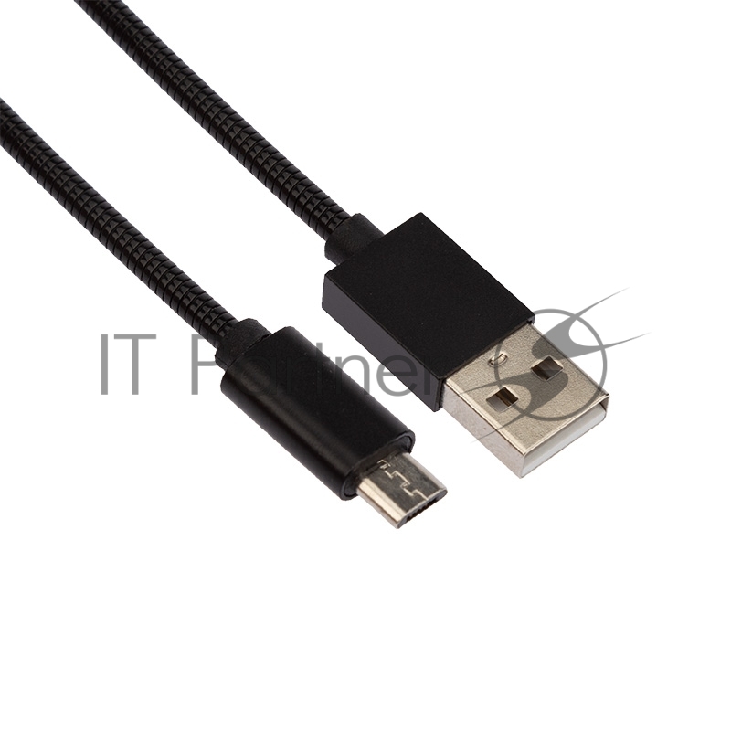 USB кабель microUSB, шнур в металлической оплетке черный