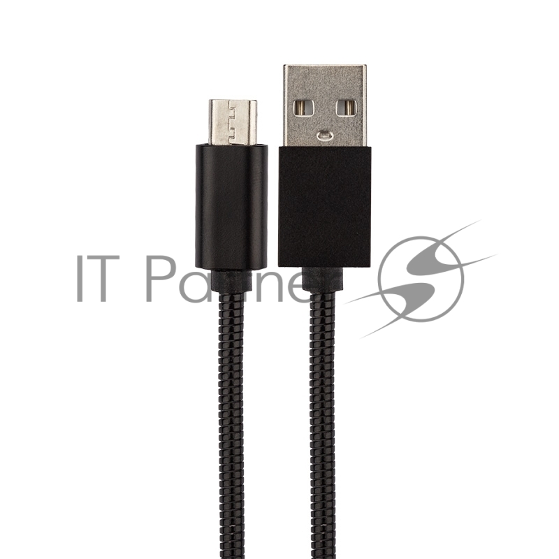 USB кабель microUSB, шнур в металлической оплетке черный