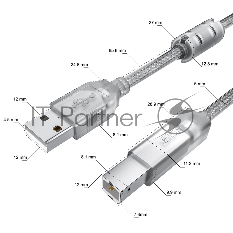 Кабель GCR PROF 5.0m USB 2.0, AM/BM, прозрачный, ферритовые кольца, 28/24 AWG, экран, армированный, морозостойкий, GCR-52426 GCR Кабель PROF 5.0m USB 2.0, AM/BM, прозрачный, ферритовые кольца, 28/24 AWG, экран, армированный, морозостойкий, GCR-52426