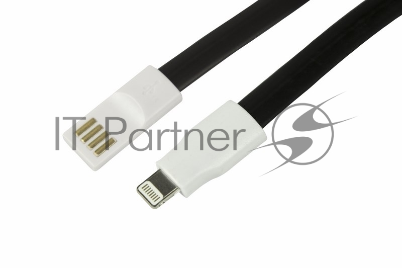 USB кабель для iPhone 5/6/7 моделей плоский силиконовый шнур черный REXANT