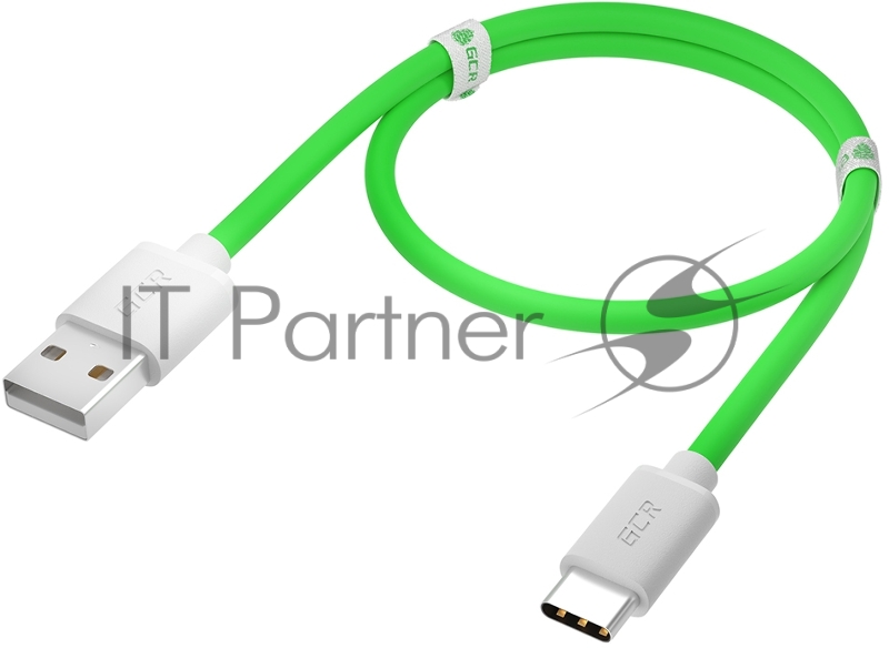 Кабель GCR QC 0.5m, TypeC, быстрая зарядка, зеленый TPE, белые коннекторы, 28/22 AWG