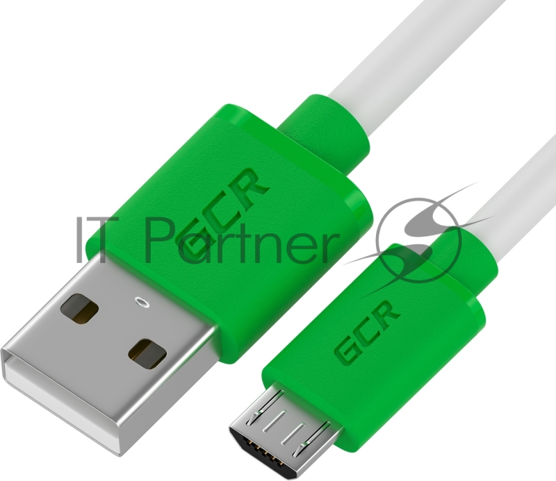 Кабель GCR QC 1.0m MicroUSB, быстрая зарядка, белый TPE, зеленые коннекторы, 28/22 AWG, GCR-52478