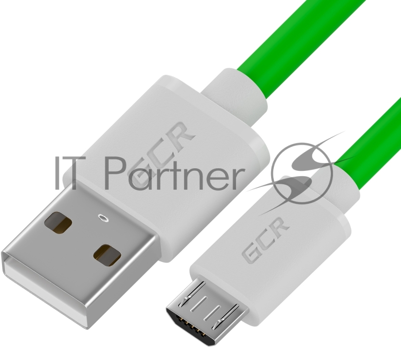 Кабель GCR QC 1.5m MicroUSB, быстрая зарядка, зеленый TPE, белые коннекторы, 28/22 AWG, GCR-52459