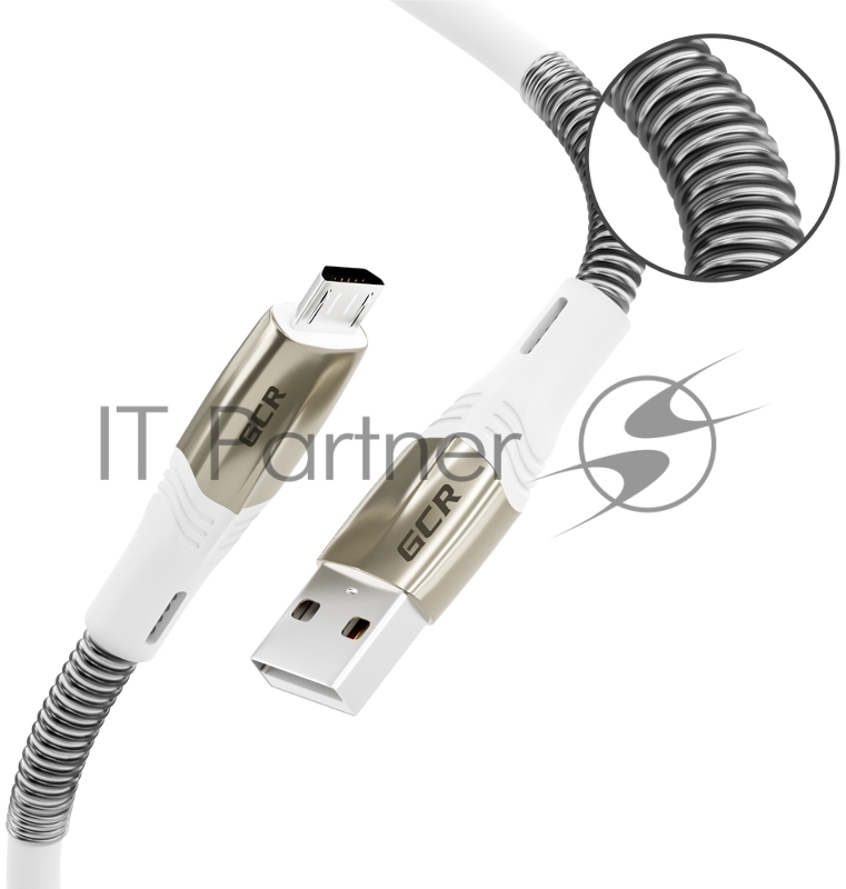 Кабель GCR 1.2m MicroUSB series MERCEDES & SPRING, WHITE, для зарядки, NO Sync data, 22 AWG, GCR-52217