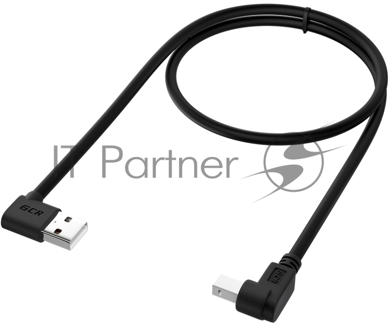 Кабель Greenconnect 1.0m USB 2.0, AM угловой/BM угловой, черный, 28/28 AWG, экран, армированный, морозостойкий, GCR-AUPC5AM-BB2S-1.0m