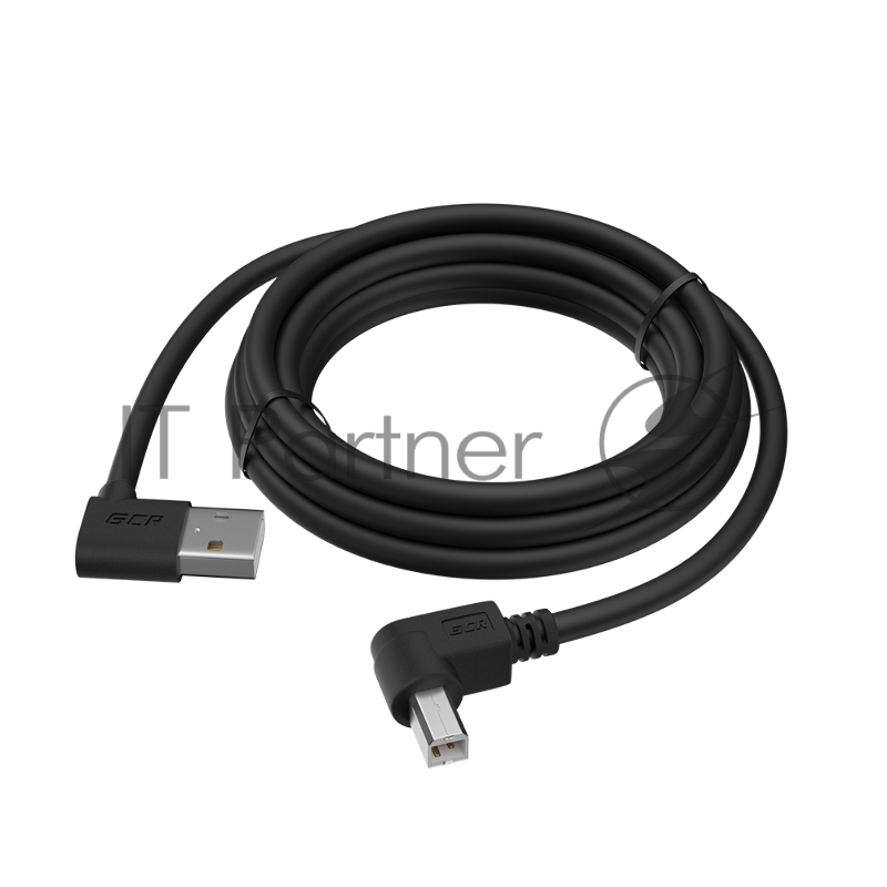 Кабель Greenconnect 1.0m USB 2.0, AM угловой/BM угловой, черный, 28/28 AWG, экран, армированный, морозостойкий, GCR-AUPC5AM-BB2S-1.0m