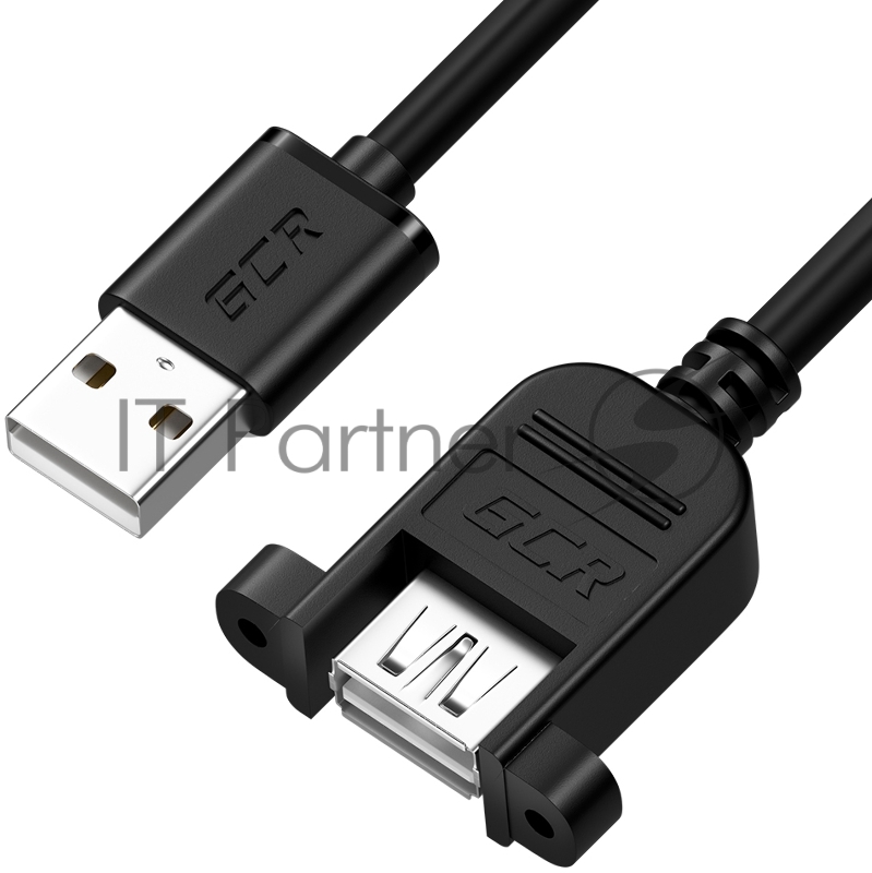Удлинитель GCR 1.0m USB 2.0, AM/AF крепление под винт, черный, 30/30 AWG, GCR-52446