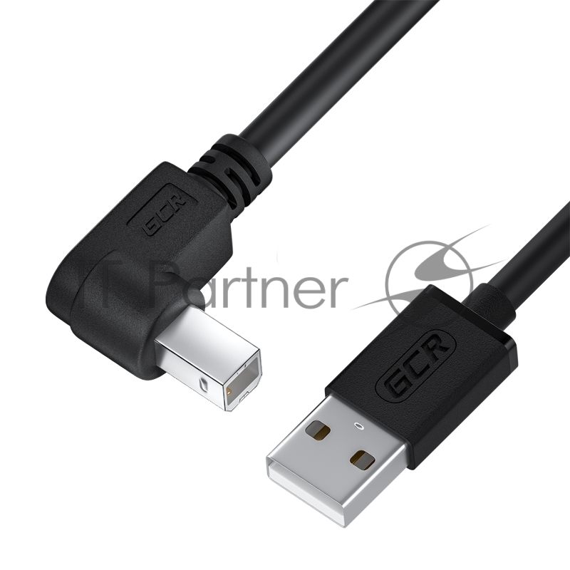 Кабель GCR 0.5m USB 2.0, AM/BM угловой левый, черный, 28/28 AWG