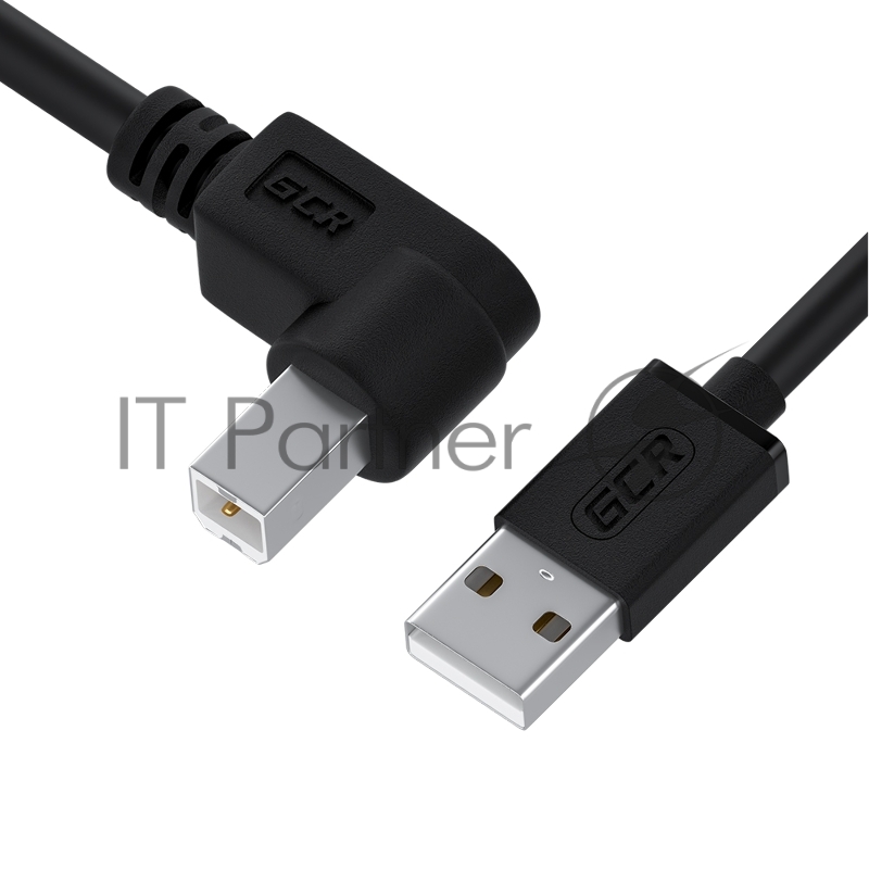 Кабель GCR 1.5m USB 2.0, AM/BM угловой, черный, 28/28 AWG, экран, армированный, GCR-52916