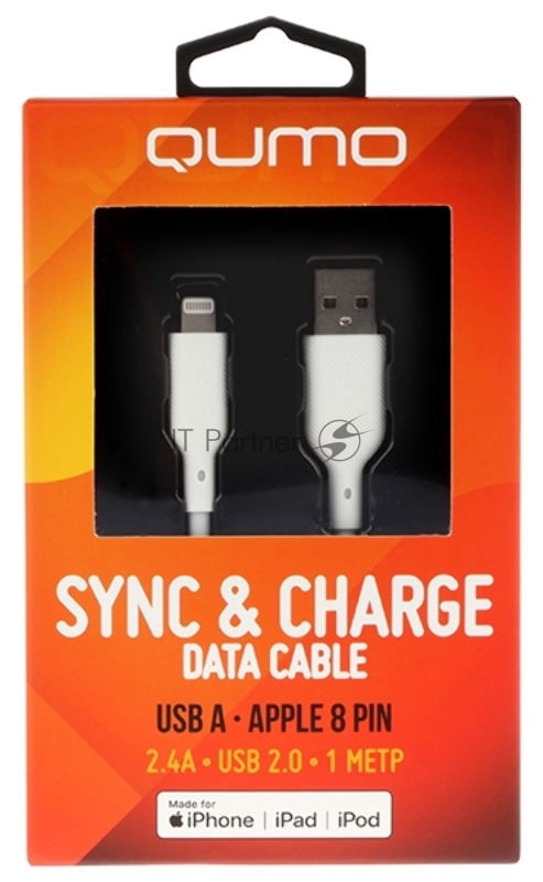 Кабель QUMO, MFI С48, USB-A на Apple 8 pin, силиконовый, 1м, 2,4A, 5V, 12W (белый)