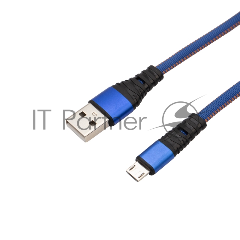 Кабель REXANT USB-microUSB 1 м, плоский провод, синяя джинсовая оплетка