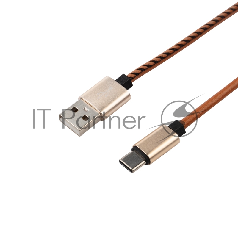 Кабель USB-Type-C/2A/leather/brown/1m/REXANT
