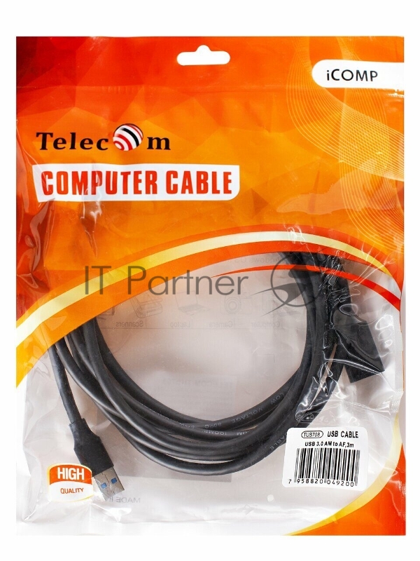 Кабель удлинительный USB3.0 Am-Af 3m Telecom черный (TUS708-3M)