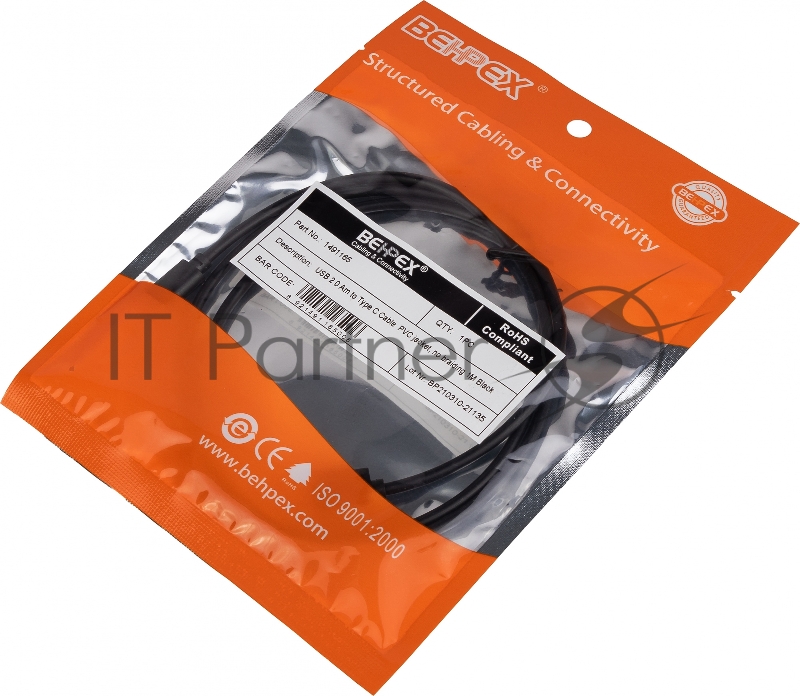 Кабель USB (m)-USB Type-C (m) 1м черный