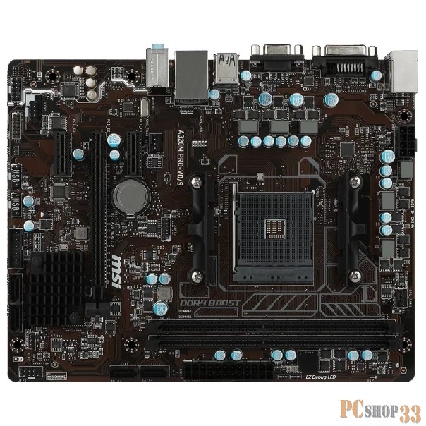 Материнская плата MSI A320M PRO-VD/S (AM4, AMD A320, 2*DDR4, PCI-E16x, D-SUB, DVI, SATAIII+RAID, GB Lan, USB 3.1Gen1, mATX, Retail)