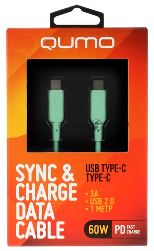 Кабель QUMO 32970 Type-C на Type-C, силиконовый, 1м, 3A, 60W, PD (зеленый)