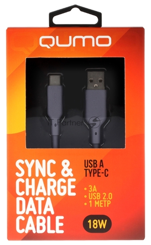 Кабель QUMO 32962 USB-A на Type-C, силиконовый, 1м, 3A, 18W (серый)