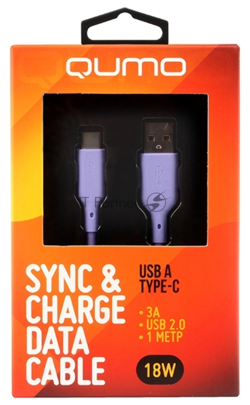 Кабель QUMO 32961 USB-A на Type-C, силиконовый, 1м, 3A, 18W (фиолетовый)