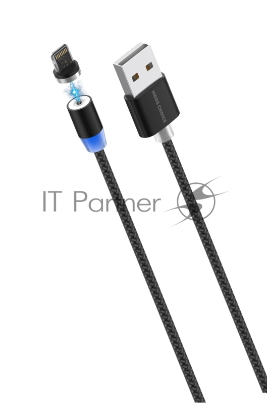 Дата-кабель Smart USB 2.4A для Lightning 8-pin Magnetic More choice K61Si нейлон 1м (Black)