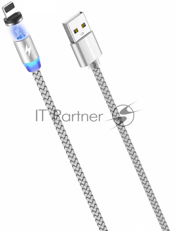 Дата-кабель Smart USB 2.4A для Lightning 8-pin Magnetic More choice K61Si нейлон 1м (Silver)