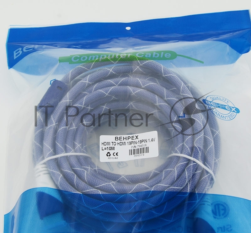 Кабель HDMI Ver.1.4 Blue/white jack HDMI19 (m)/HDMI19 (m) 10м феррит.кольца Позолоченные контакты