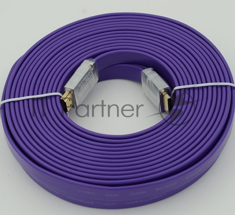Кабель HDMI v.1.4 10м FLAT плоский, фиолетовый 19M/M 10m феррит.кольца Позолоченные контакты