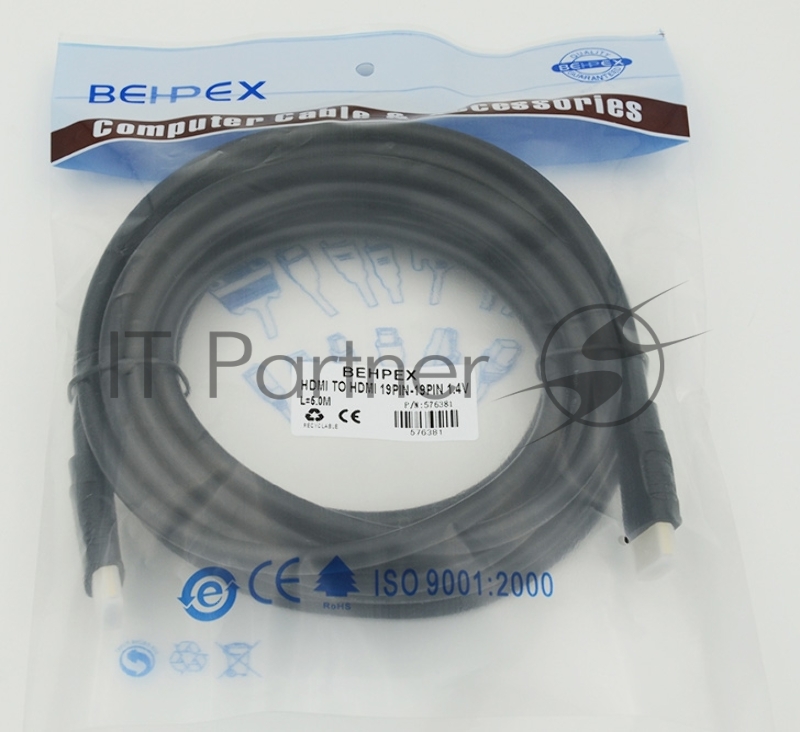 Кабель аудио-видео Behpex HDMI (m)/HDMI (m) 5м. черный ver1.4