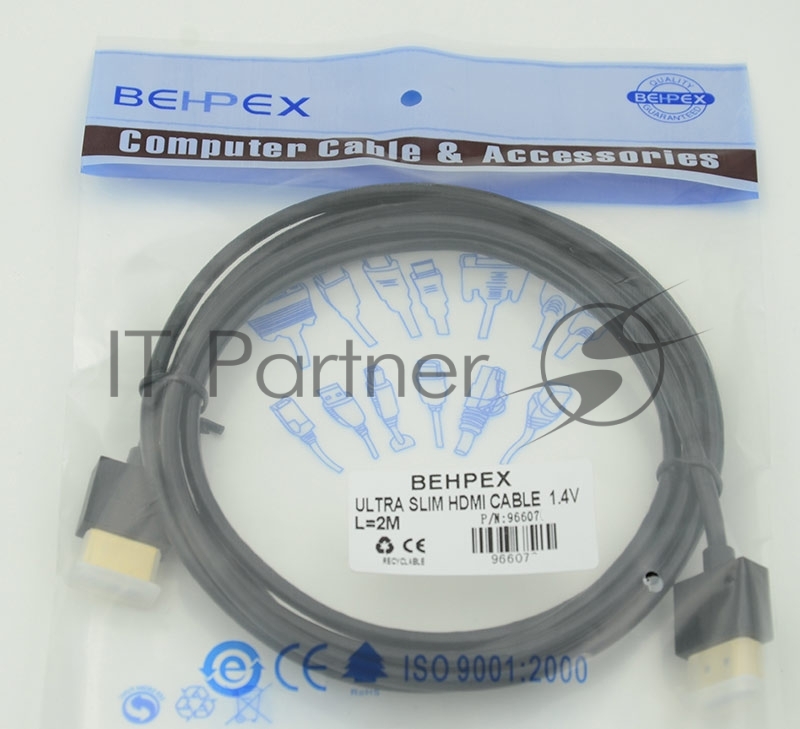 Кабель HDMI Gold Plated Connector, Ver1.4, Ultra Slim HDMI(19pin)/HDMI(19pin) (3м) феррит.кольца Позолоченные контакты