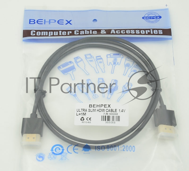 Кабель HDMI Gold Plated Connector, Ver1.4, Ultra Slim HDMI19 (m)/HDMI19 (m) 1м Позолоченные контакты